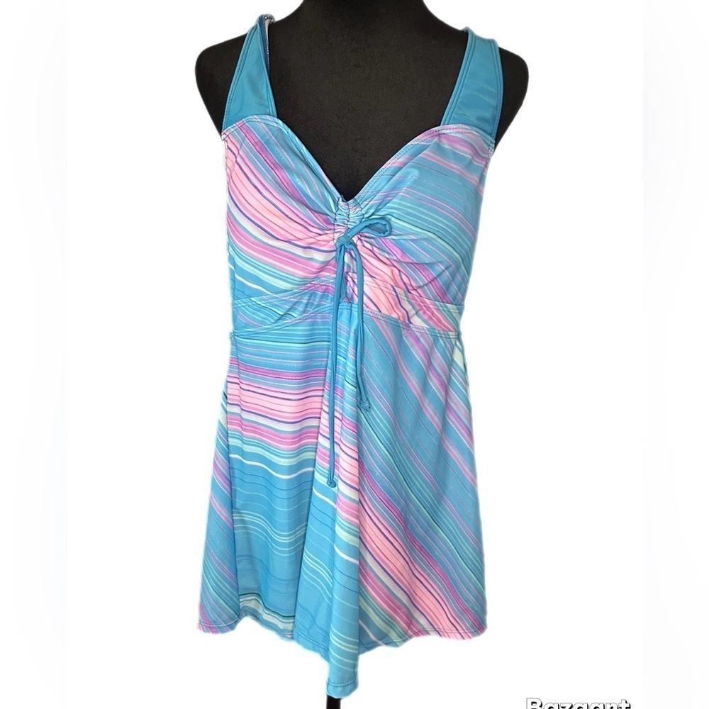 Striped Blue and Pink Swim Top. Size 2XL